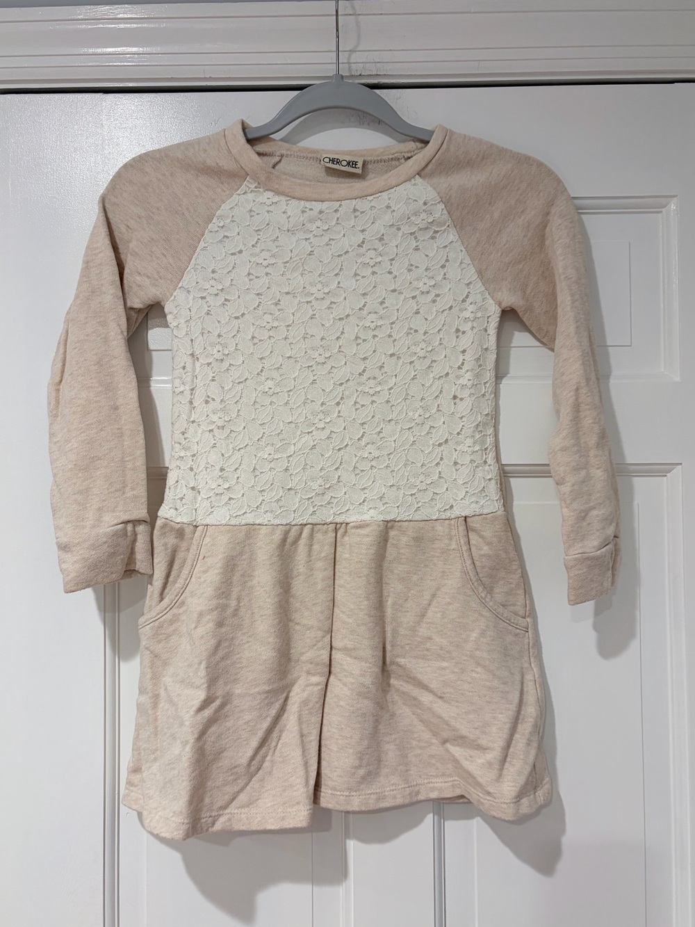 Cherokee Cream Lace-Front Raglan Dress